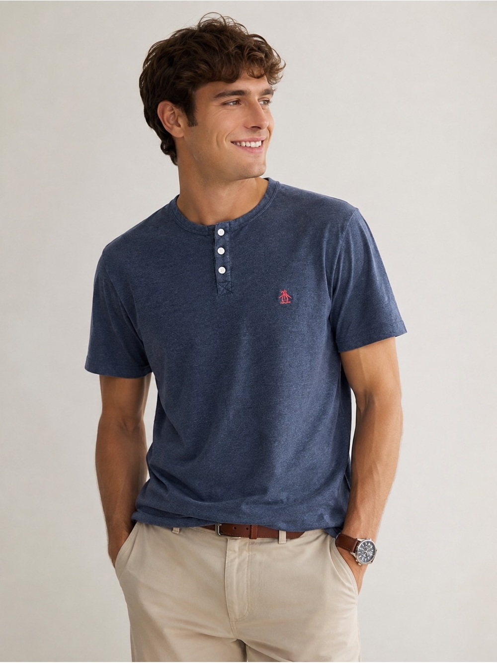 Penguin Classic Henley Short Sleeve Shirt | Navy Blue | Size Medium